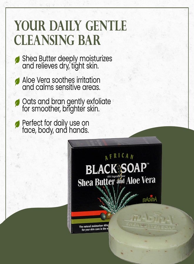 Madina African Black Soap Bar – Shea Butter, Aloe Vera, Moisturizing, Gentle Exfoliating, 100% Vegetable-Based, For All Skin Types, Face & Body Cleanser, 6 Pack (3.5 oz Each) - Image 3